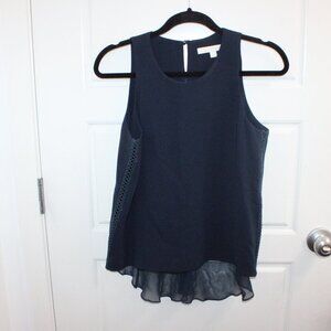 Jonathan Simkhai Women's Navy Sleeveless Top XS Mixed‎ Media Silk Trim Embroider